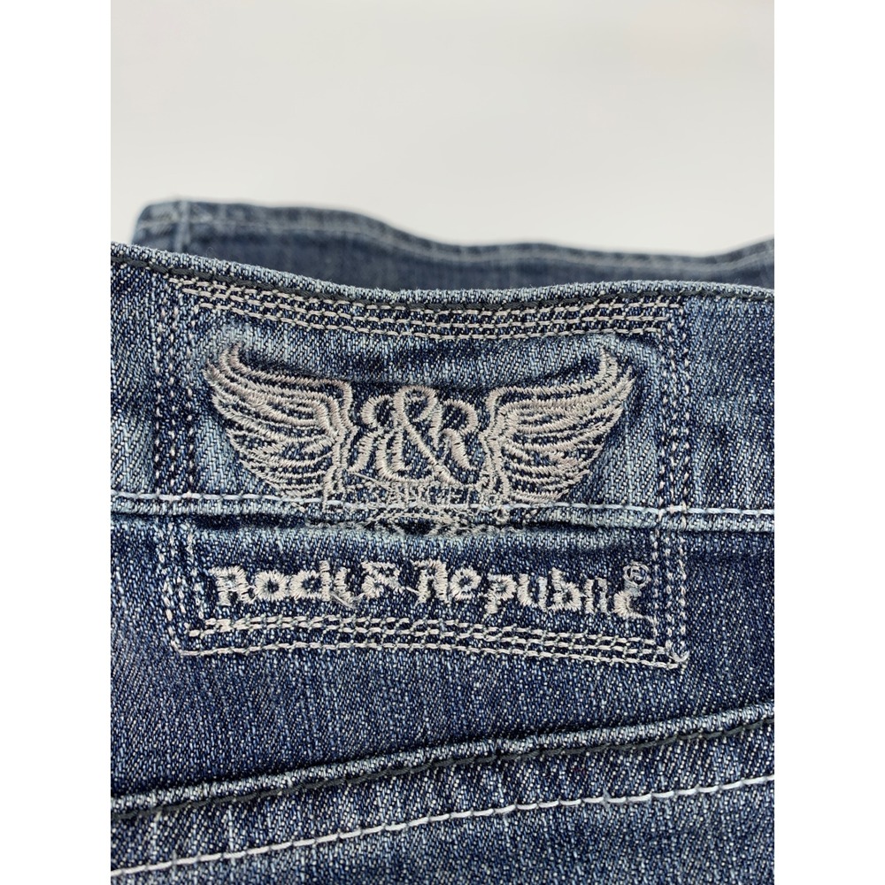 Rock & Republic‎ Jeans Mens 40 Blue Taylor Embroidered Y2K Flap Pocket Fade - Picture 6 of 12